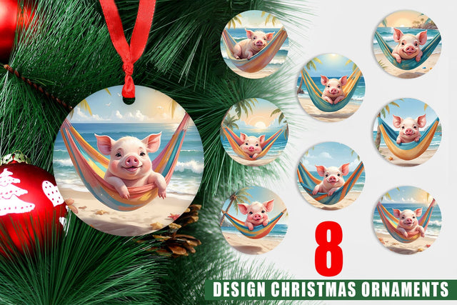 Ornament Pig in Summer Hammock Sublimation artnoy 