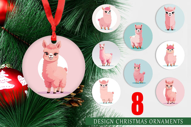 Ornament Pink Alpaca Valentine Sublimation artnoy 