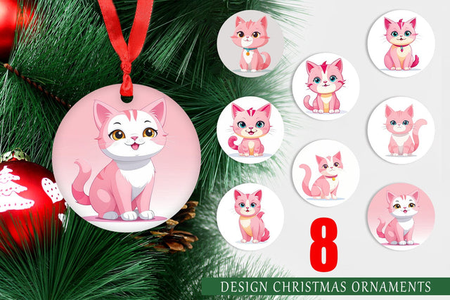 Ornament Pink Cat Valentine Sublimation artnoy 