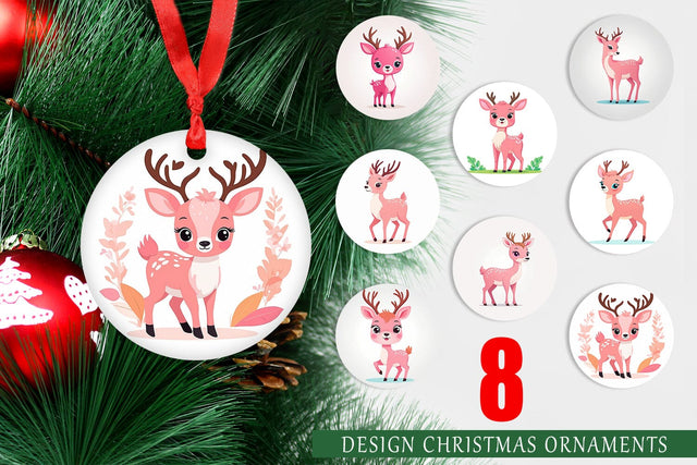 Ornament Pink Deer Valentine Sublimation artnoy 
