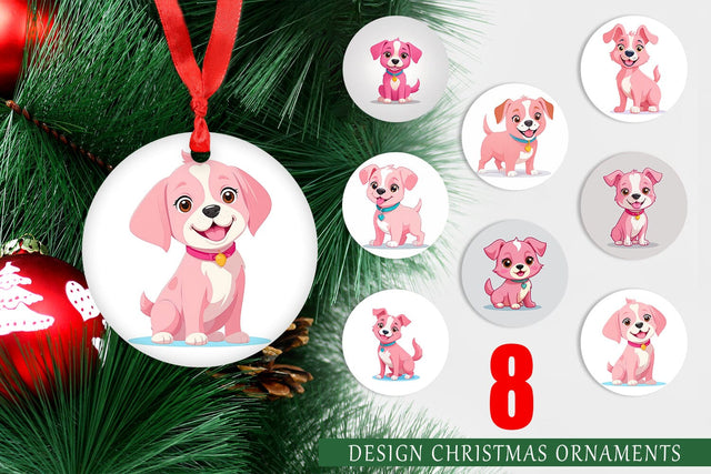 Ornament Pink Dog Valentine Sublimation artnoy 