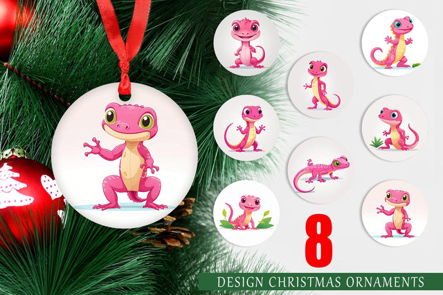 Ornament Pink Gecko Valentine Sublimation artnoy 