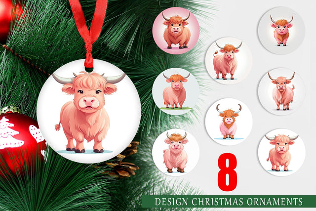 Ornament Pink Highland Cow Valentine Sublimation artnoy 