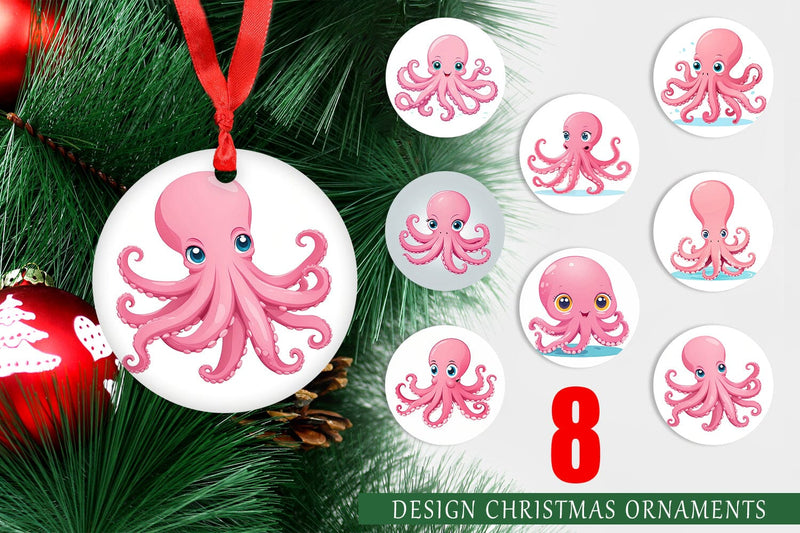 Ornament Pink Octopus Valentine Sublimation artnoy 