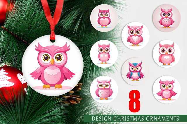 Ornament Pink Owl Valentine Sublimation artnoy 