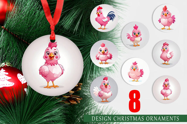 Ornament Pink Rooster Valentine Sublimation artnoy 