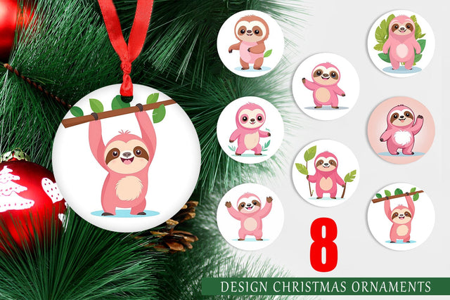 Ornament Pink Sloth Valentine Sublimation artnoy 