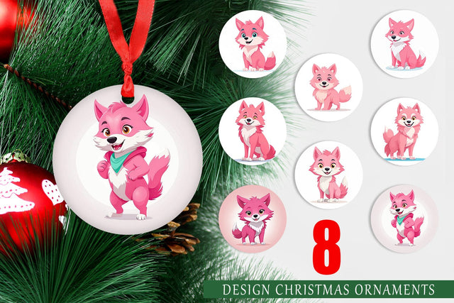 Ornament Pink Wolf Valentine Sublimation artnoy 