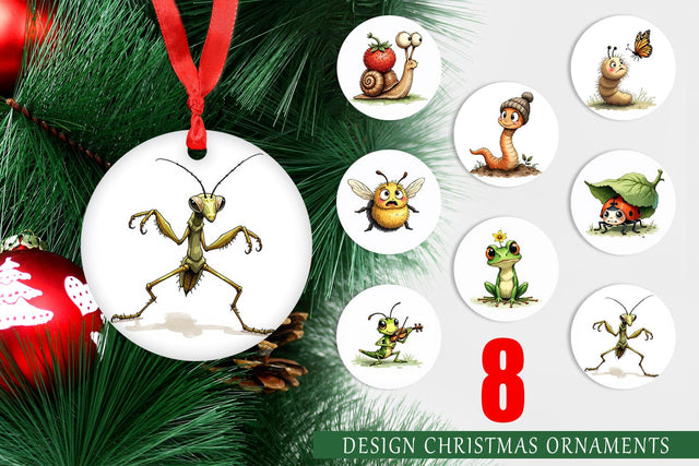 Ornament Quirky Garden Critters Inked Watercolor Illustrations Sublimation artnoy 