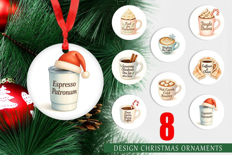 Ornament Quotes Watercolor Coffee and Chaos Christmas Sublimation artnoy 