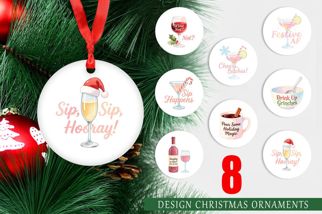 Ornament Quotes Watercolor Wine and Whine Holidays Sublimation artnoy 