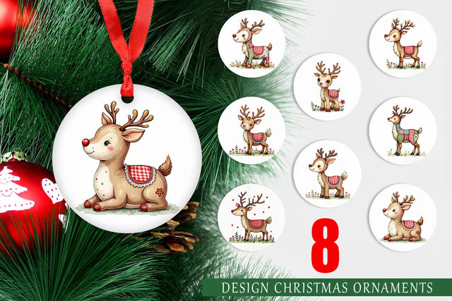 Ornament Reindeer Patchwork Watercolor Sublimation artnoy 