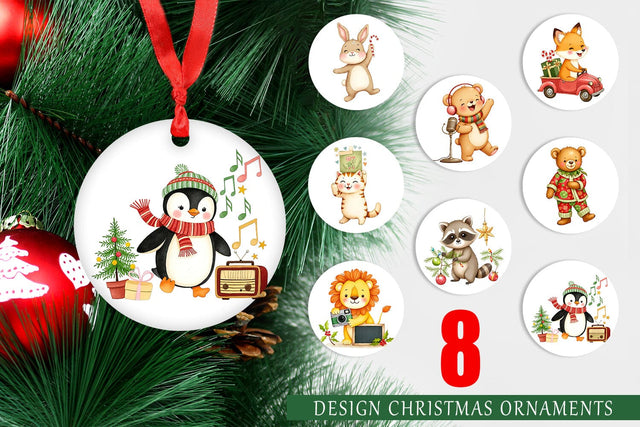 Ornament Retro Christmas Animals Sublimation artnoy 
