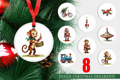 Ornament Retro Christmas Tin Toy Treasures Watercolor Sublimation artnoy 
