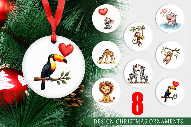 Ornament Retro Jungle Love Valentine's Safari Animal Sublimation artnoy 