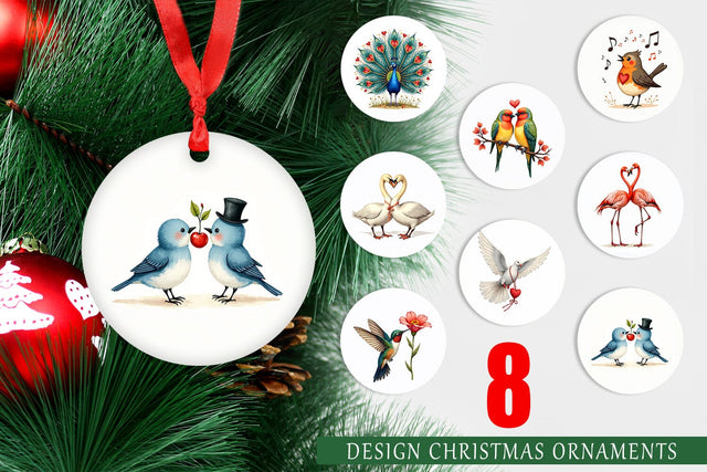 Ornament Retro Lovebirds & Swans Valentine Watercolor Sublimation artnoy 