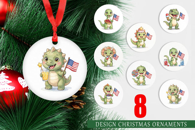 Ornament Round Summer Treats Dino Watercolor Sublimation artnoy 