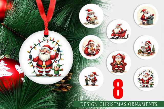 Ornament Santa's Quirky Workshop Watercolor Sublimation artnoy 