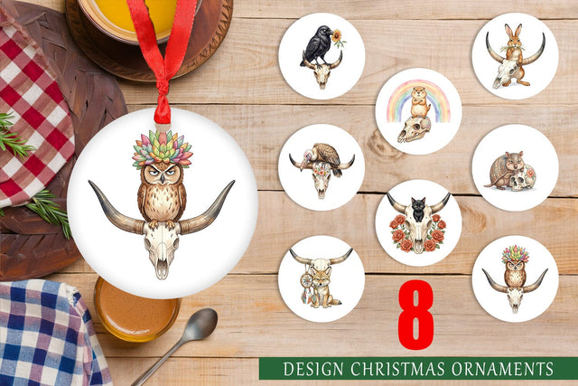 Ornament Sarcastic Boho Desert Skull Watercolor Sublimation artnoy 
