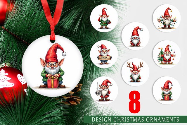 Ornament Sarcastic Holiday Gnomes Watercolor Sublimation artnoy 