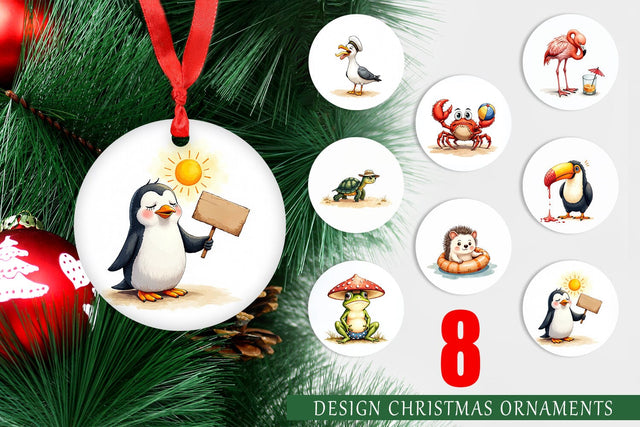 Ornament Sarcastic Summer Animals Watercolor Sublimation artnoy 