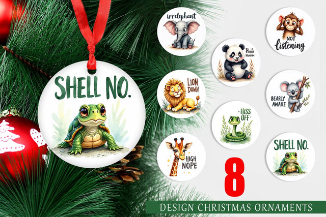 Ornament Sassy Big-Eyed Animal Watercolor Puns Sublimation artnoy 