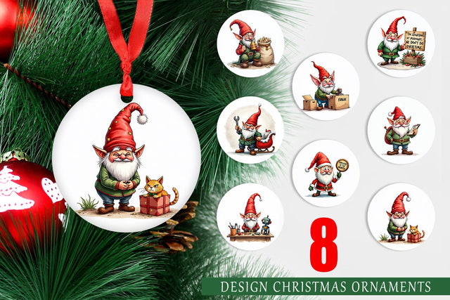Ornament Sassy Santa's Helpers: Watercolor Gnome Crew Sublimation artnoy 
