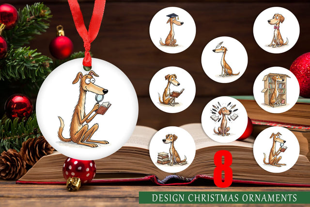 Ornament Scholarly Canine Dog Watercolor Sublimation artnoy 