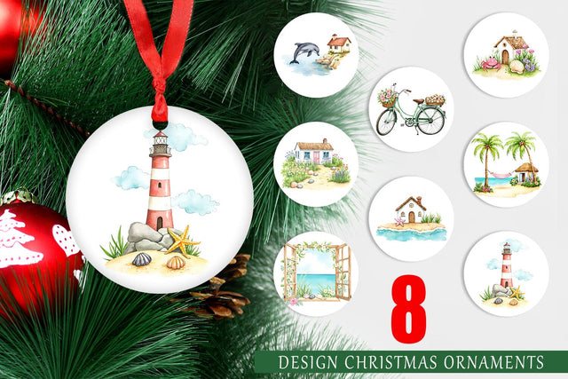 Ornament Seaside Cottage Sublimation artnoy 