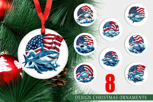 Ornament Shark 4th of July Sublimation artnoy 