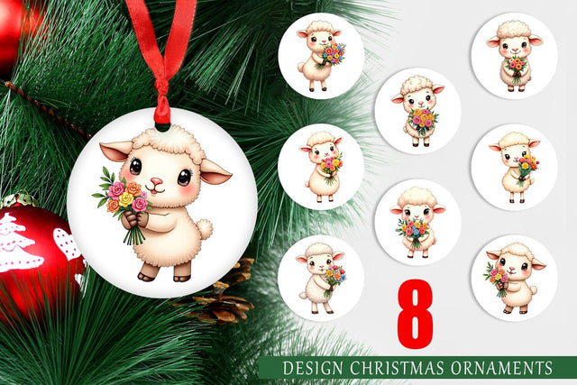 Ornament Sheep Spring Bouquet Sublimation artnoy 