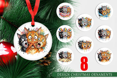 Ornament Shocked Beach Cat Heads Ink Sketch Sublimation artnoy 