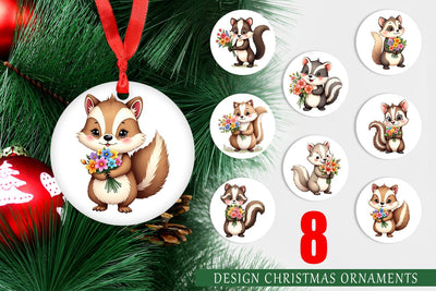Ornament Skunk Spring Bouquet Sublimation artnoy 