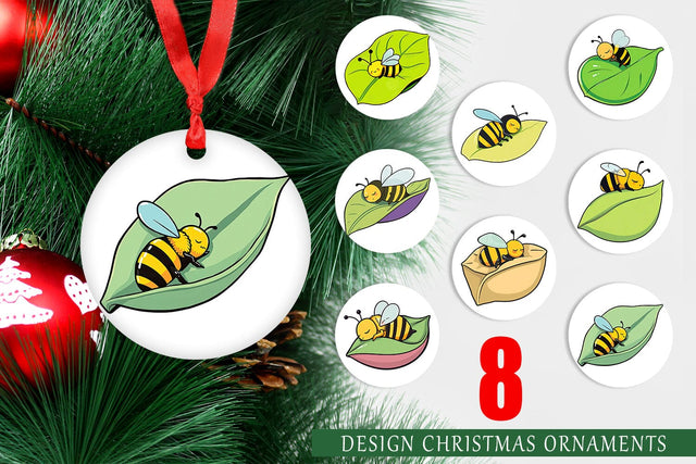 Ornament Sleeping Bee on Leaf Sublimation artnoy 
