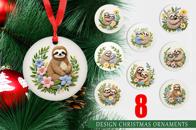Ornament Sloth Embroidery Sublimation artnoy 