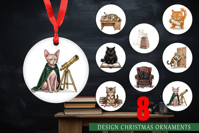 Ornament Spiteful Cat Dark Academia Watercolor Sublimation artnoy 