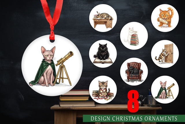 Ornament Spiteful Cat Dark Academia Watercolor Sublimation artnoy 