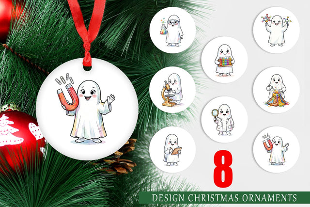 Ornament Spooky Science Teacher Ghost Sublimation artnoy 