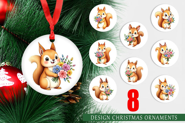 Ornament Squirrel Spring Bouquet Sublimation artnoy 