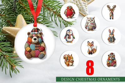 Ornament Stitched Woodland Animal Patchwork Sublimation artnoy 