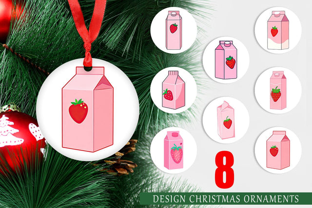 Ornament Strawberry Milk Carton Sublimation artnoy 