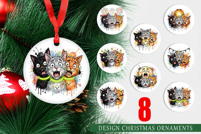 Ornament Summer Night Panic Cats Watercolor Sublimation artnoy 