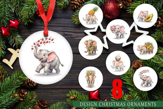 Ornament Tropical Fruit Elephant Watercolor Sublimation artnoy 