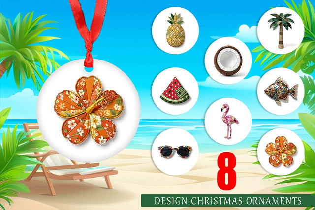 Ornament Tropical Summer Patchwork Watercolor Sublimation artnoy 