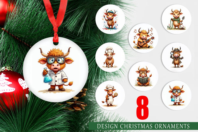 Ornament UglyCute Highland Cow Occupations Quirky Jobs & Hobbies Sublimation artnoy 