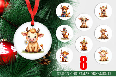 Ornament UglyCute Highland Cow Watercolor Quirky Farm Friends Sublimation artnoy 