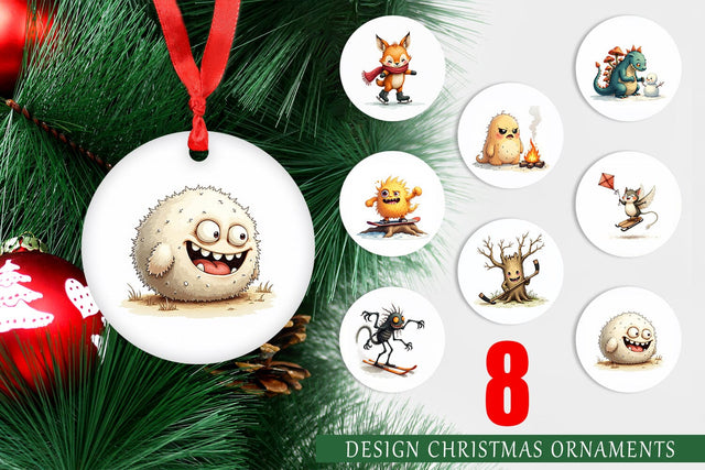 Ornament UglyCute Woodland Monsters Winter Sports Sublimation artnoy 