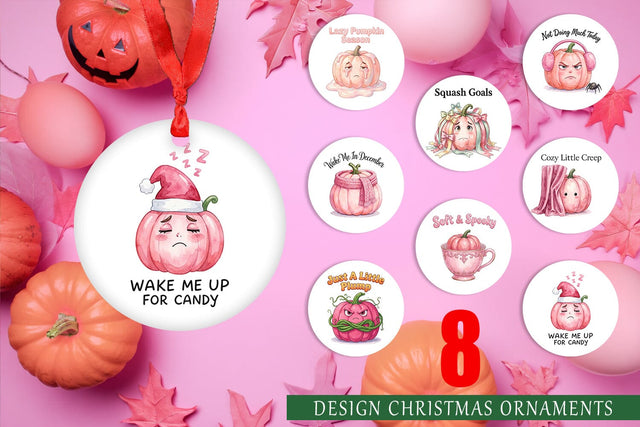 Ornament Unbothered Pink Pumpkin Watercolor Sublimation artnoy 