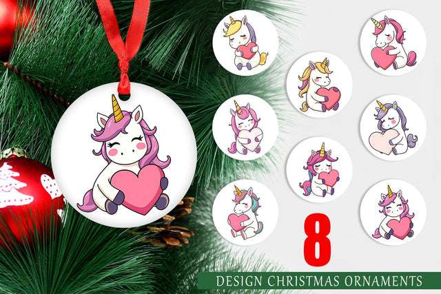 Ornament Unicorn with Heart Sublimation artnoy 