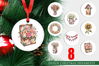 Ornament USA Quilted Floral Bunting Watercolor Sublimation artnoy 